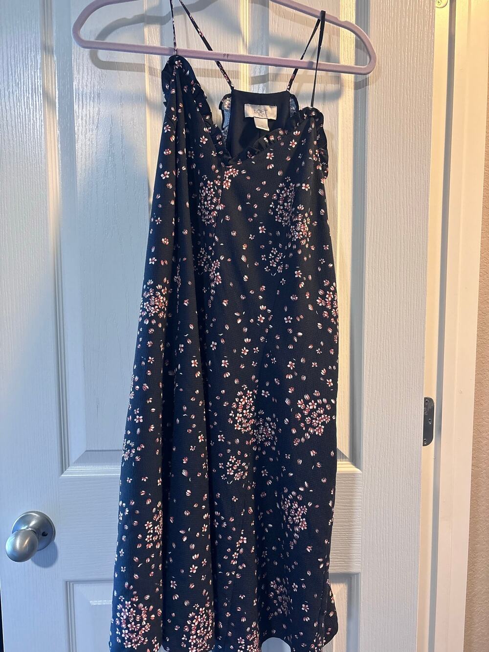 Loft Outlet Floral Halter Dress Womens Navy Blue Coquette